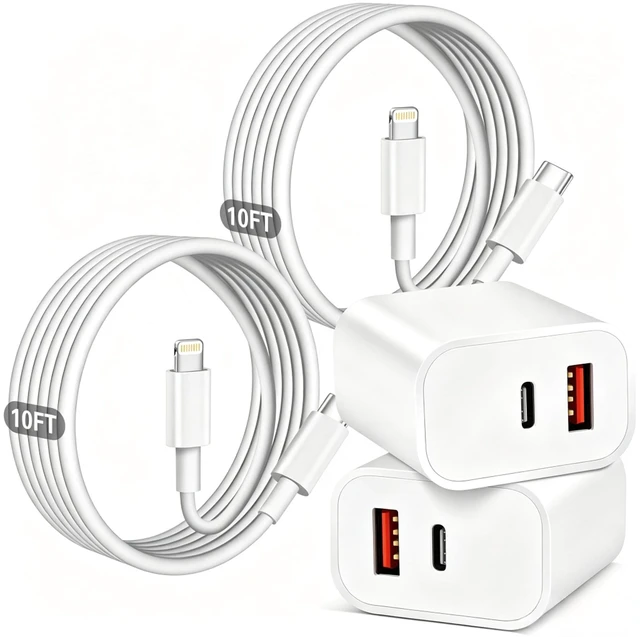 Main image of Fast Charger iPhone,Dual Port A/C iPhone Charger Fast Charging Block,2Pack Super Quick Double Apple iPhone Wall Charger Power Adapter 10FT USB C to Lightning Cable for iPhone 14/13/12/11/ProMax/XS/XR