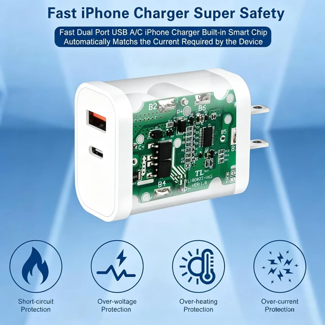 Alt view image 4 of 7 - Fast Charger iPhone,Dual Port A/C iPhone Charger Fast Charging Block,2Pack Super Quick Double Apple iPhone Wall Charger Power Adapter 10FT USB C to Lightning Cable for iPhone 14/13/12/11/ProMax/XS/XR