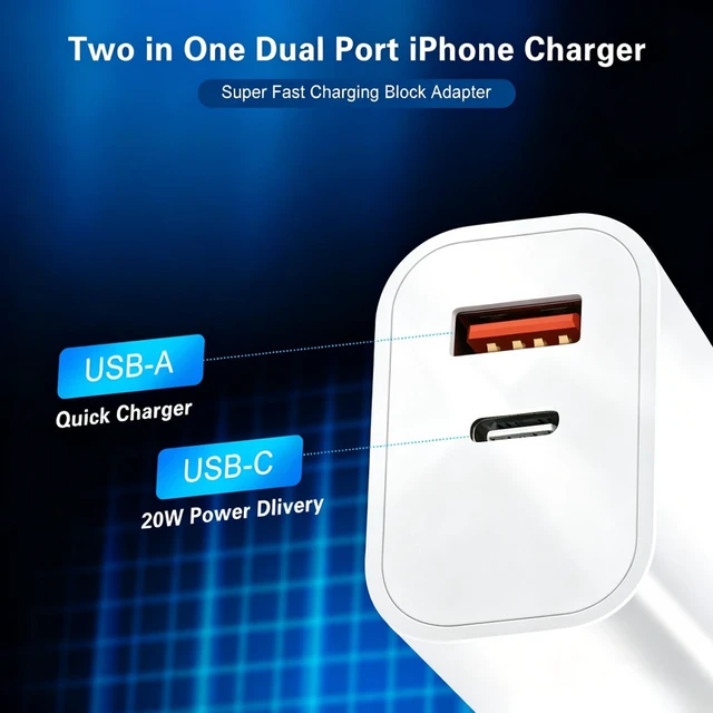 Alt view image 5 of 7 - Fast Charger iPhone,Dual Port A/C iPhone Charger Fast Charging Block,2Pack Super Quick Double Apple iPhone Wall Charger Power Adapter 10FT USB C to Lightning Cable for iPhone 14/13/12/11/ProMax/XS/XR