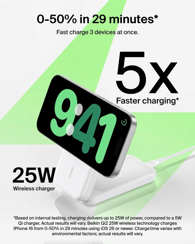 Alt view image 2 of 7 - Belkin Qi2.2 25W Wireless 3 in 1 Foldable Fast Charging Station for iPhone | Fast Charigng, MagSafe Compatible, iPhone 17/16/15, Apple Watch, AirPods, Travel Charger, Magnetic