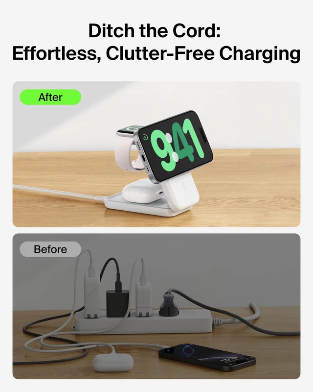 Alt view image 6 of 7 - Belkin Qi2.2 25W Wireless 3 in 1 Foldable Fast Charging Station for iPhone | Fast Charigng, MagSafe Compatible, iPhone 17/16/15, Apple Watch, AirPods, Travel Charger, Magnetic