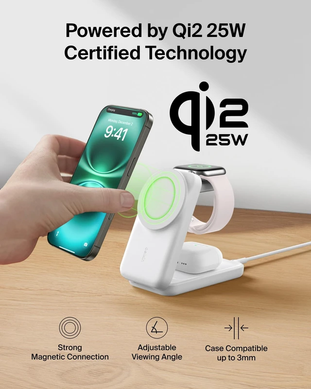 Alt view image 7 of 7 - Belkin Qi2.2 25W Wireless 3 in 1 Foldable Fast Charging Station for iPhone | Fast Charigng, MagSafe Compatible, iPhone 17/16/15, Apple Watch, AirPods, Travel Charger, Magnetic
