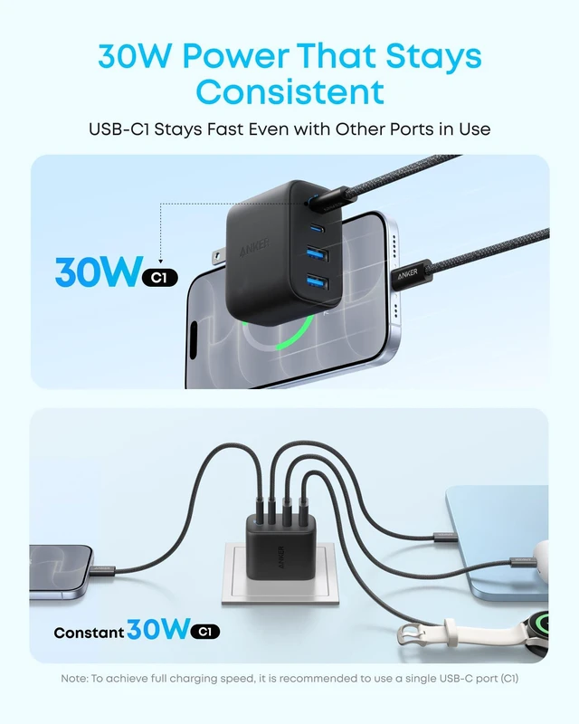 Alt view image 3 of 5 - Anker Zolo USB C Charger Block, 50W Max Output Type C Charger Fast Charging | 2 USB C and 2 USB A, for iPhone 18 Pro/17/17 Pro Max, MacBook, iPad, Pixel, Galaxy, Apple Watch and More (2-Pack, Black)
