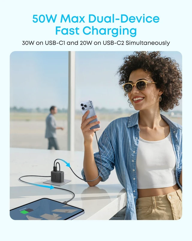 Alt view image 4 of 5 - Anker Zolo USB C Charger Block, 50W Max Output Type C Charger Fast Charging | 2 USB C and 2 USB A, for iPhone 18 Pro/17/17 Pro Max, MacBook, iPad, Pixel, Galaxy, Apple Watch and More (2-Pack, Black)