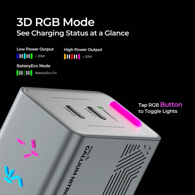 Alt view image 6 of 7 - PHYSCE 45W 3D RGB Dual USB C Gaming Charger for iPhone, Switch 1 Dock