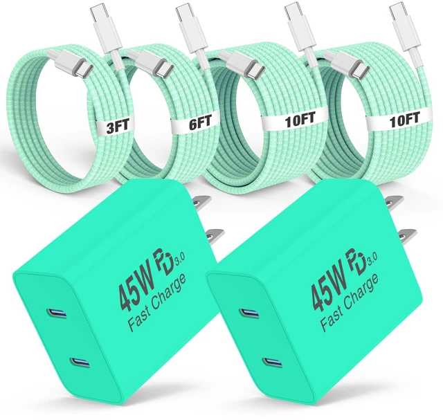 Main image of deloni 45W USB C Fast Charger for iPhone 17/16/15 Pro Max Charger,2-Pack PD 3.0 Dual Port Wall Charger Block with 3Ft+6Ft+10Ft USB C Cable,Super Fast Charging for iPhone 17/16/15/Air Series