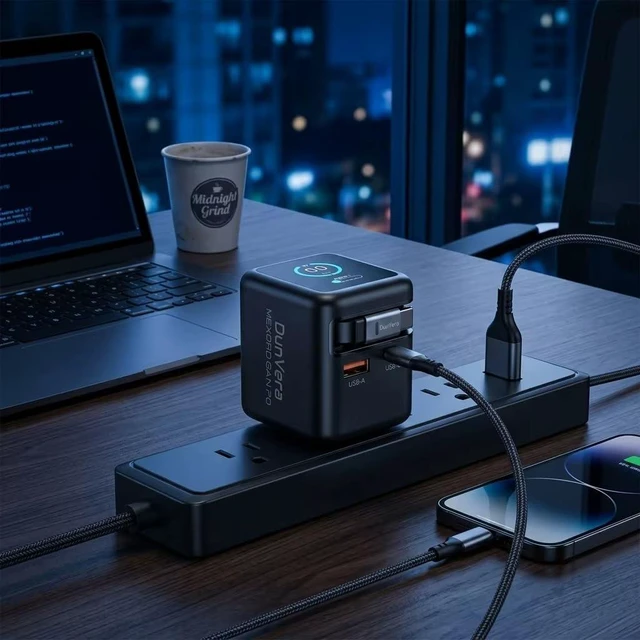 Alt view image 4 of 7 - DunVera Mexord GaN 70W/65W USB C Charger with Retractable Cable & Smart Screen, Digital Display, 3-Port Fast Charging Block, Foldable US Plug, PD 3.0/PPS/QC Support, Compact Travel Design