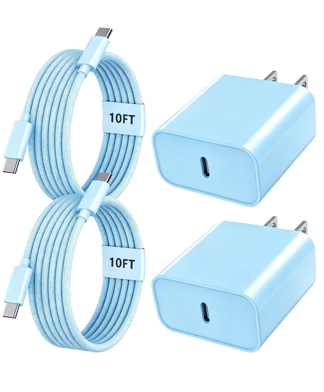 Main image of iPhone 18 17 16 Pro Max Charger Fast Charging 10FT, 20W USB C Charger Block 2 Pack 20W Type C Charger with 10FT Long USB-C to USB-C Woven Charge Cable for iPhone Duo/18 Pro/18 Pro Max/17 16 15 Pro Max