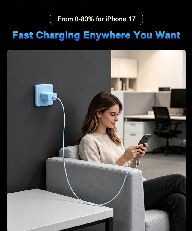 Alt view image 5 of 7 - iPhone 18 17 16 Pro Max Charger Fast Charging 10FT, 20W USB C Charger Block 2 Pack 20W Type C Charger with 10FT Long USB-C to USB-C Woven Charge Cable for iPhone Duo/18 Pro/18 Pro Max/17 16 15 Pro Max