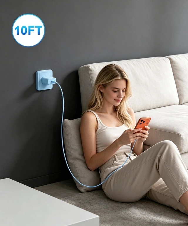 Alt view image 7 of 7 - iPhone 18 17 16 Pro Max Charger Fast Charging 10FT, 20W USB C Charger Block 2 Pack 20W Type C Charger with 10FT Long USB-C to USB-C Woven Charge Cable for iPhone Duo/18 Pro/18 Pro Max/17 16 15 Pro Max