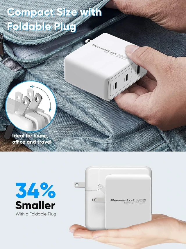 Alt view image 7 of 7 - PowerLot 140W GaN PD Power Adapter,18W USB-A Charger, PD3.1 140W Type C Wall Charger or MacBook Pro 16'', Dell XPS, iPhone 16/15 Pro Max, iPad Pro, Chromebook,Tablet