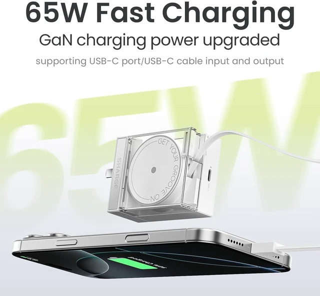 Alt view image 2 of 7 - SHARGE 65W GaN USB C Charger with Retractable Cable Power Wall Charger | Black, 2 Devices PD Fast Charging for MacBook Air, iPhone 17,Pixel Book, iPad Pro