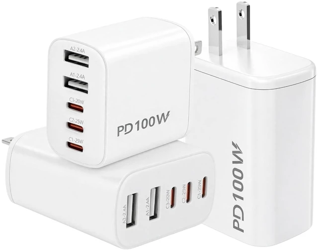 Main image of 5-in-1 Fast Wall Charger, 3Pack 100Watt USB C iPhone Charging Block Adapter | Super Fast Charging Multiport USB C Charger Block for iPhone 18Pro/ProMax/Duo/17Pro Max/17/17 Pro/16/16E/16 ProMax/iPad