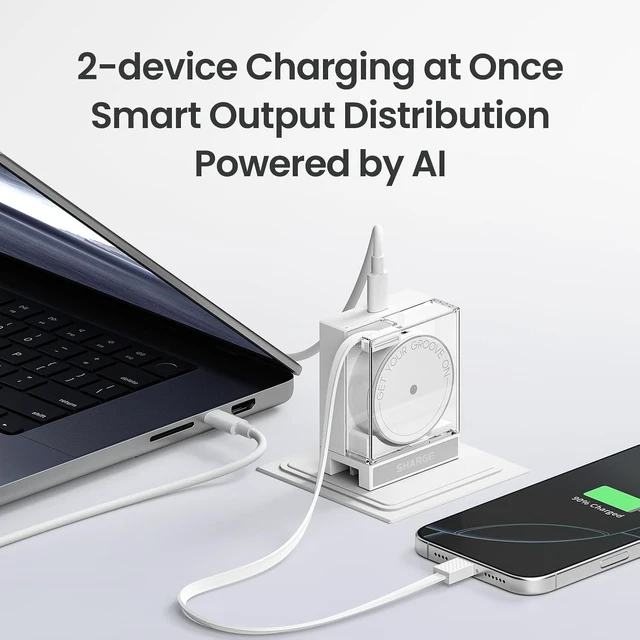 Alt view image 4 of 7 - SHARGE 65W GaN USB C Charger with Retractable Cable Power Wall Charger | Black, 2 Devices PD Fast Charging for MacBook Air, iPhone 17,Pixel Book, iPad Pro