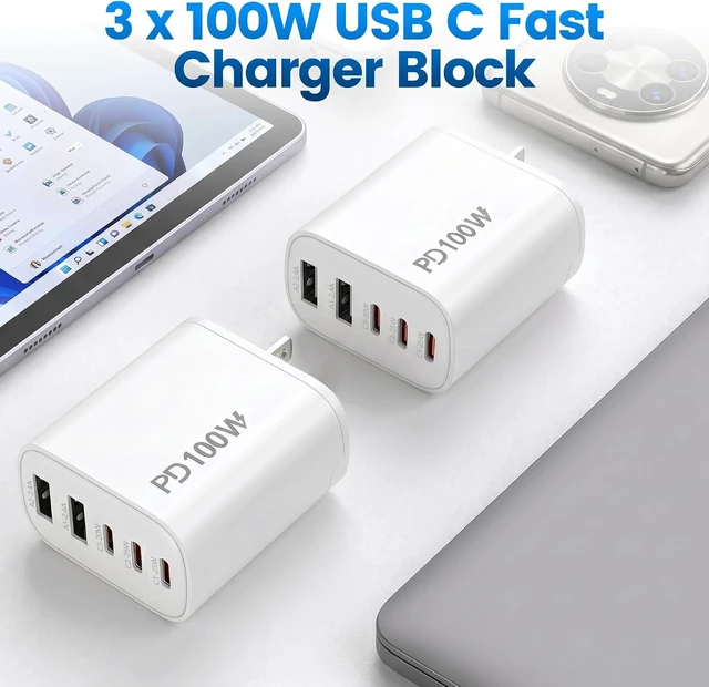 Alt view image 7 of 7 - 5-in-1 Fast Wall Charger, 3Pack 100Watt USB C iPhone Charging Block Adapter | Super Fast Charging Multiport USB C Charger Block for iPhone 18Pro/ProMax/Duo/17Pro Max/17/17 Pro/16/16E/16 ProMax/iPad