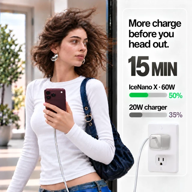 Alt view image 3 of 7 - TORRAS IceNano X for iPhone 18 Pro Max, Duo, 60W GaN AVS USB-C Fast Charger | Silver Compact Charger Block with Cooling Design & Foldable Plug for iPhone 17/16/15/14/13, MacBook Air & iPad Pro Models