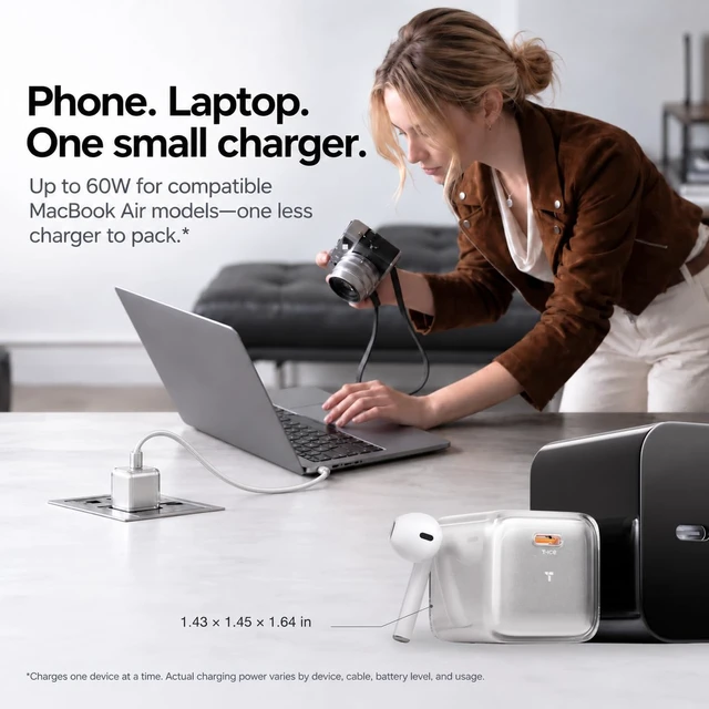 Alt view image 4 of 7 - TORRAS IceNano X for iPhone 18 Pro Max, Duo, 60W GaN AVS USB-C Fast Charger | Silver Compact Charger Block with Cooling Design & Foldable Plug for iPhone 17/16/15/14/13, MacBook Air & iPad Pro Models