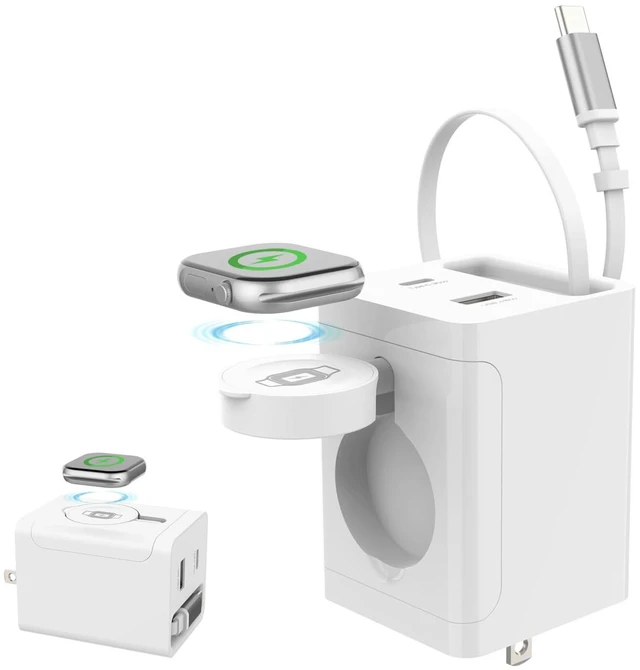 Main image of 4 in 1 Retractable USB-C Wall Charger, for Apple Watch & iPhone &iPad | 30W GaN PD Fast Charger, Built-in 29.5IN Retractable USB-C Cable, Apple Watch Charger, dual USB-A/C ports, Foldable Plug.