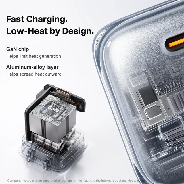 Alt view image 6 of 7 - TORRAS IceNano X for iPhone 18 Pro Max, Duo, 60W GaN AVS USB-C Fast Charger | Silver Compact Charger Block with Cooling Design & Foldable Plug for iPhone 17/16/15/14/13, MacBook Air & iPad Pro Models