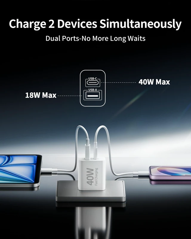 Alt view image 3 of 7 - 40W USB C Fast Charger for Moto G/G Play/G Power/G Stylus/Edge/Razr/Ultra | Type C Super Fast Wall Charger Block, 2026-2022 Moto Phone Fast Charging Adapter Accessories with 6 FT Long USB C Cable Cord
