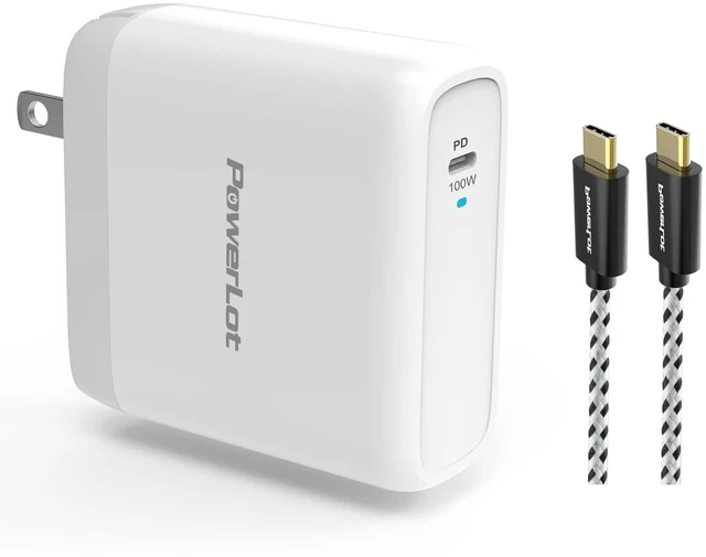 Main image of 100W USB C Charger PowerLot Fast Wall Charger PD 3.0 GaN Type C Charging, Power Adapter with 5A 6ft Cable, Universal Charger Block for MacBook, iPad, iPhone 14, Pixel, Chromebook and USB-C Laptops