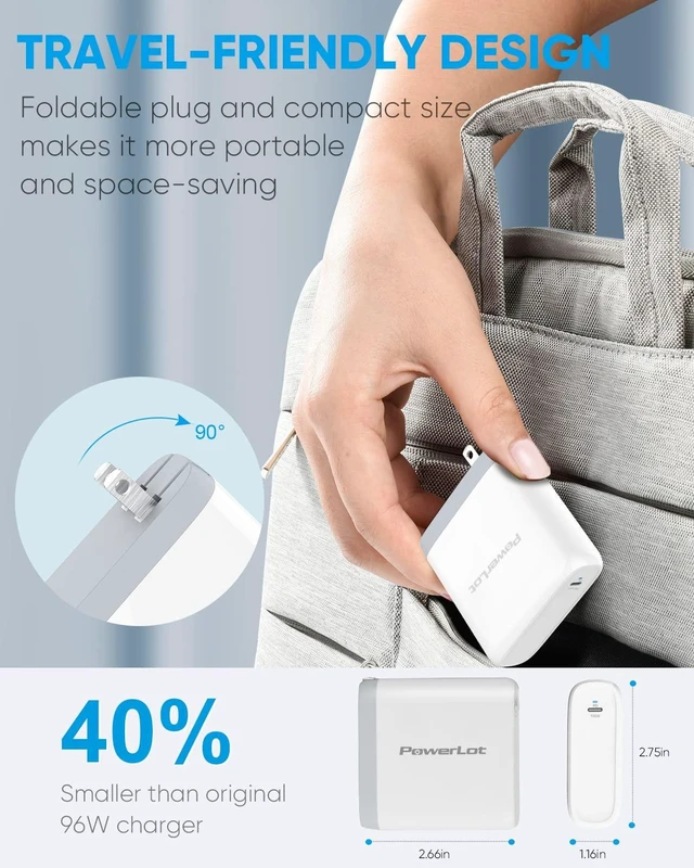 Alt view image 3 of 7 - 100W USB C Charger PowerLot Fast Wall Charger PD 3.0 GaN Type C Charging, Power Adapter with 5A 6ft Cable, Universal Charger Block for MacBook, iPad, iPhone 14, Pixel, Chromebook and USB-C Laptops