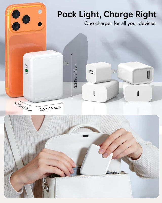Alt view image 7 of 7 - 40W Ultra-Compact Retractable Charger with 2 Built-in USB-C Cables (31.5") PD25W+QC3.0, Foldable Plug for Travel, Fast 4-in-1 Retractable USB C Wall Charger for iPhone 18 17 16 15 Pro Max,iPad,Galaxy