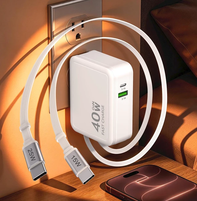 Main image of 40W Ultra-Compact Retractable Charger with 2 Built-in USB-C Cables (31.5") PD25W+QC3.0, Foldable Plug for Travel, Fast 4-in-1 Retractable USB C Wall Charger for iPhone 18 17 16 15 Pro Max,iPad,Galaxy