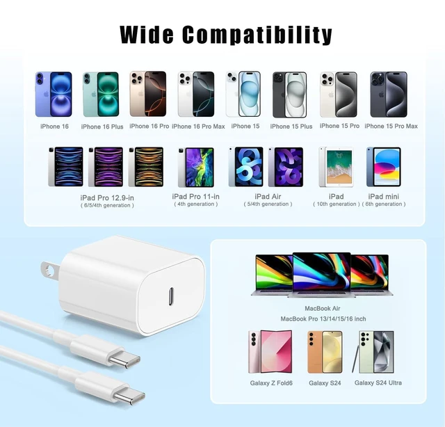 Alt view image 6 of 7 - USB C Charger for iPhone 17/16 Charger Fast Charging,20W USB C Wall Charger | Block Travel Plug with 60W Type C to C Charger Cable Fast Charging for iPhone 17/17 Pro Max/iPhone 16/iPad Pro/Air/Mini