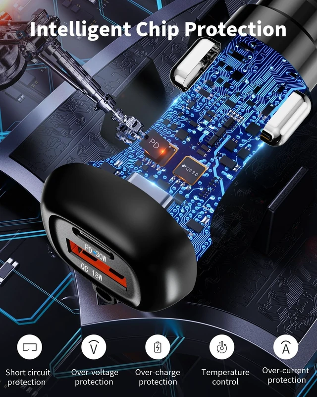 Alt view image 6 of 7 - SUNDAREE 96W USB C Car Charger Three Port Cigarette Lighter Adapter PD 45W PPS33W & QC3.0 18W 6ft Type C Coiled Cable Fast Charging iPhone 18/17/16/15 Smartphones S26/S25/S24 Android ipad