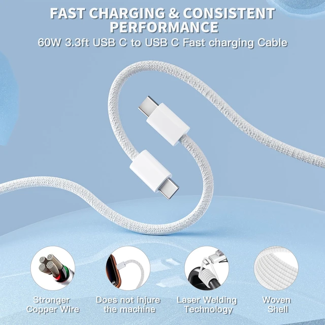 Alt view image 6 of 7 - iPhone Charger Fast Charging, Fast iPad Charger 3 Pack 20W USB C Wall Block 3.3FT Type C to C Charging Cable for iPhone 17/17 Pro/17 Pro Max/Air/16/16e/16 Pro/16 Pro Max/15 Pro, iPad Pro/Mini, Airpods