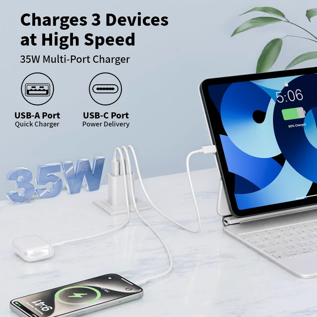 Alt view image 6 of 7 - iPhone 18 17 Pro Charger Block,3Pack 3-Port Dual USB C Wall Charger Adapter 35W Multiport Wall Cube Power Adapter+QC Plug Fast Type C Charging Block for iPhone Duo 18 17 16 15 Pro Max 14 13 12 11/iPad