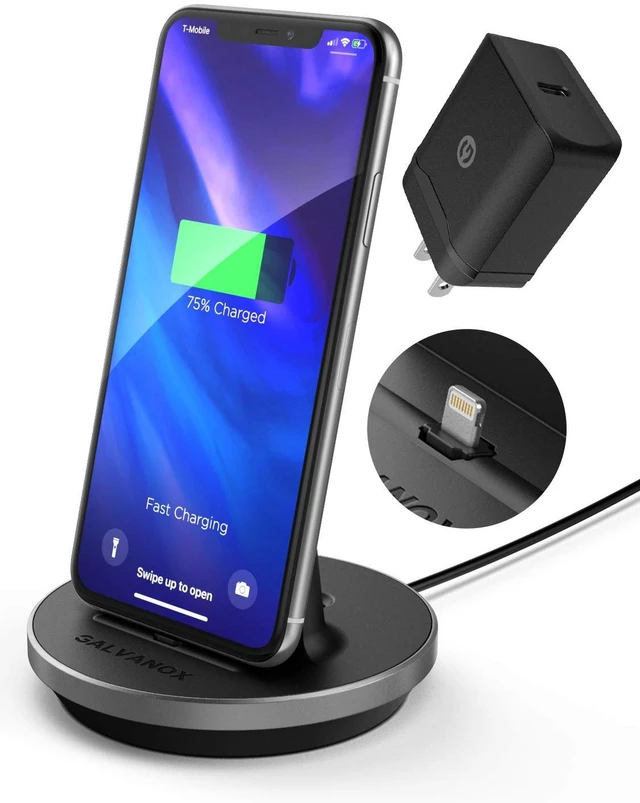 Main image of Fast Charging Power Stand for iPhone and iPad Models - MFi Certified Lightning Dock with USB-C Wall Adapter (for All iPhone 12/13 /14 Models)