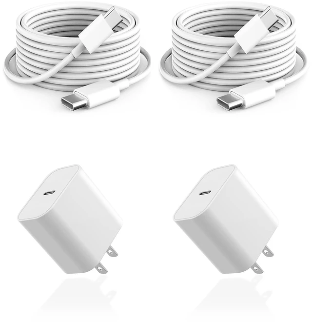 Main image of USB C Charger for Apple iPad iPhone 16 15 AirPods 4, 20w Type C Blcok 10ft Long USB C to C Cable Cord White 2Pack