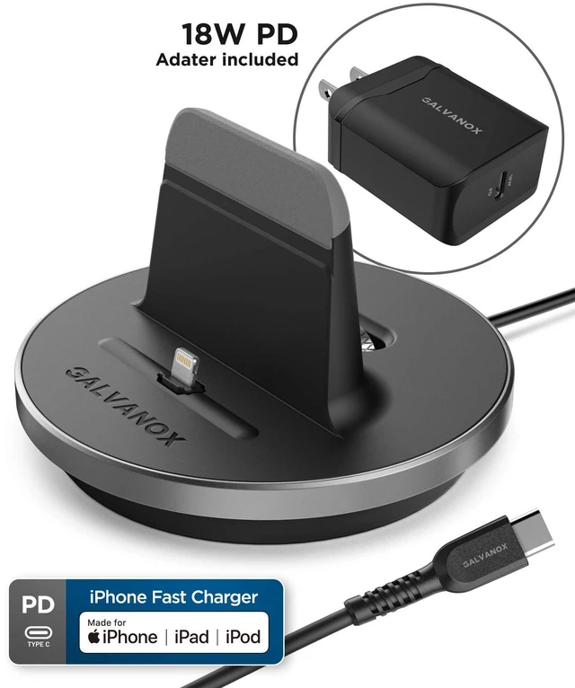 Alt view image 2 of 7 - Fast Charging Power Stand for iPhone and iPad Models - MFi Certified Lightning Dock with USB-C Wall Adapter (for All iPhone 12/13 /14 Models)