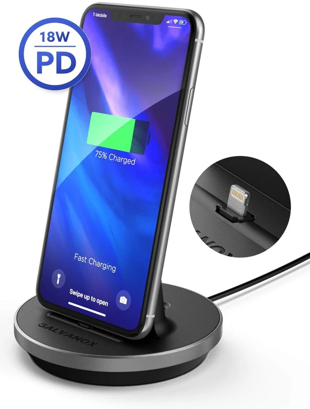 Alt view image 5 of 7 - Fast Charging Power Stand for iPhone and iPad Models - MFi Certified Lightning Dock with USB-C Wall Adapter (for All iPhone 12/13 /14 Models)