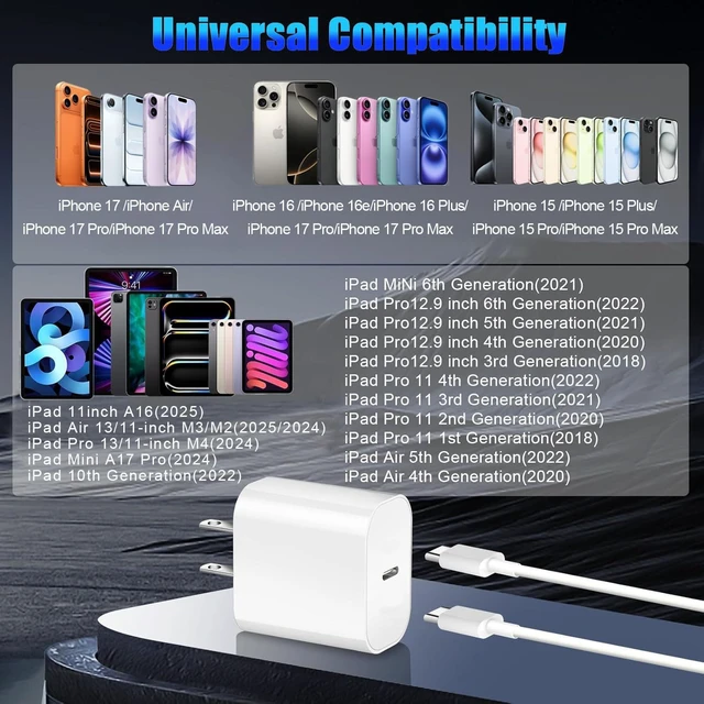 Alt view image 5 of 7 - iPhone 17 16 15 Fast Charger, 2-Pack 20W USB C Wall Charger Plug with 6FT Type C High-Speed Fast Charging Cable for Apple iPhone 17 Pro Max/Pro/Air,iPhone 16/15 Pro Max/Pro/Plus/iPad Pro/Mini/AirPods