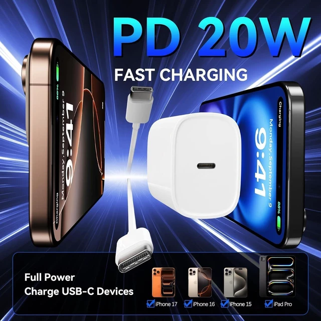 Alt view image 2 of 7 - iPhone 17 16 15 Fast Charger, 2-Pack 20W USB C Wall Charger Plug with 6FT Type C High-Speed Fast Charging Cable for Apple iPhone 17 Pro Max/Pro/Air,iPhone 16/15 Pro Max/Pro/Plus/iPad Pro/Mini/AirPods
