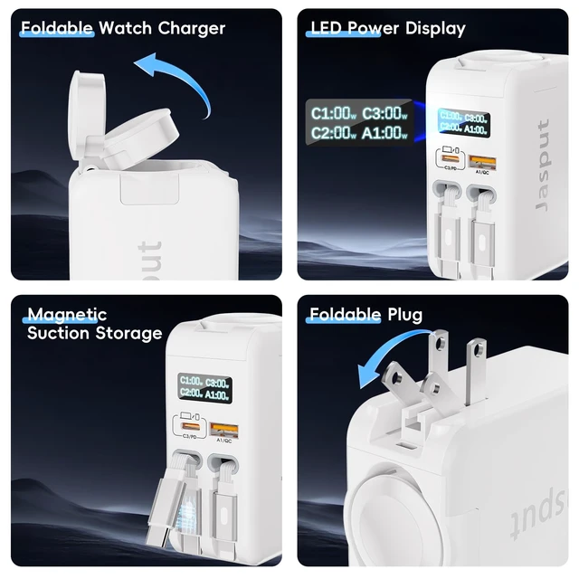 Alt view image 4 of 7 - 67W Retractable Phone Charger Wall Plug for Apple Watch iPhone 17 16 15 14 Smart Display,Foldable Plug,Built-in Cables,5 in 1 Retractable USB C Wall Charger Fast Charging for Galaxy 25 24,Pixel,iWatch