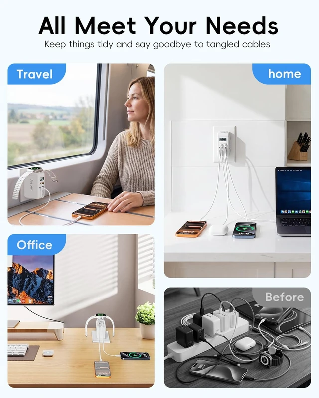 Alt view image 5 of 7 - 67W Retractable Phone Charger Wall Plug for Apple Watch iPhone 17 16 15 14 Smart Display,Foldable Plug,Built-in Cables,5 in 1 Retractable USB C Wall Charger Fast Charging for Galaxy 25 24,Pixel,iWatch