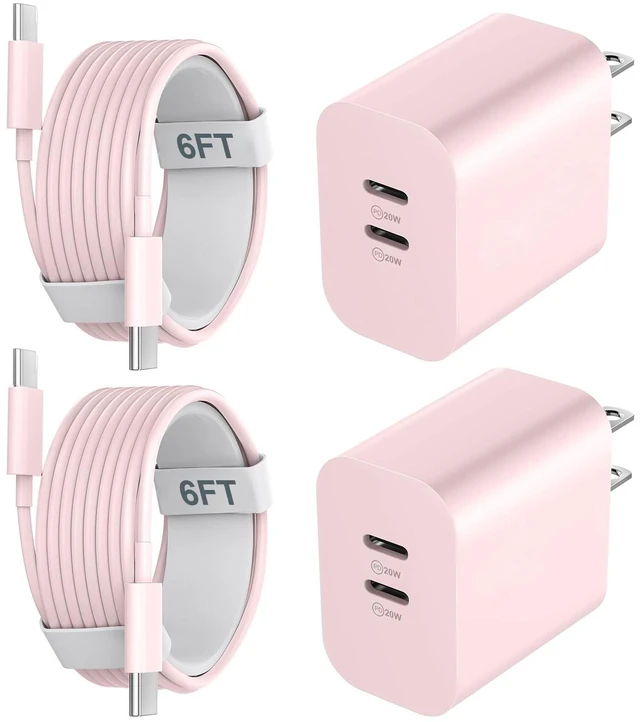 Main image of Fast Charger Block, 20W Dual Port USB C Fast Charger Block with 6FT Long USB C to C Charging Cable Cord for iPhone 18 17 16 15 Pro Max/17 16 15 Pro/17 16 15/16 15 Plus-Pink