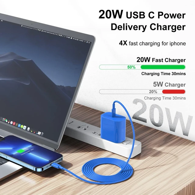 Alt view image 2 of 7 - Fast Charger for iPhone Charger Fast Charging 6ft Lightning Cable,for iPhone 14 13 12 Pro Max Charger Fast Charging with USB C Charger Block,Type C to Lightning Cord for iPhone 11 Pro Max/XS-Blue