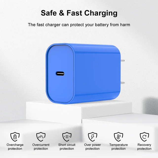 Alt view image 4 of 7 - Fast Charger for iPhone Charger Fast Charging 6ft Lightning Cable,for iPhone 14 13 12 Pro Max Charger Fast Charging with USB C Charger Block,Type C to Lightning Cord for iPhone 11 Pro Max/XS-Blue