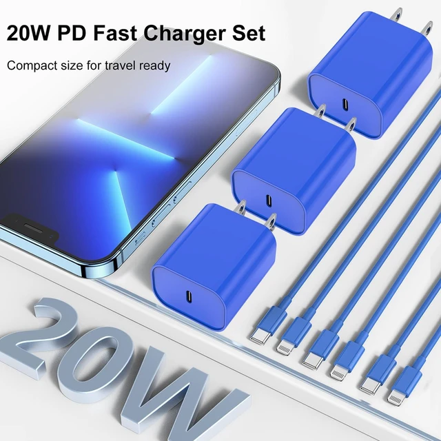Alt view image 6 of 7 - Fast Charger for iPhone Charger Fast Charging 6ft Lightning Cable,for iPhone 14 13 12 Pro Max Charger Fast Charging with USB C Charger Block,Type C to Lightning Cord for iPhone 11 Pro Max/XS-Blue