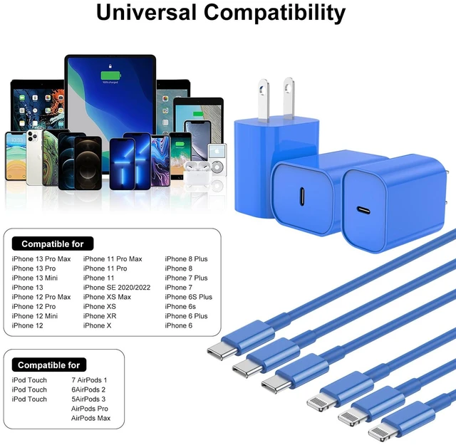 Alt view image 5 of 7 - Fast Charger for iPhone Charger Fast Charging 6ft Lightning Cable,for iPhone 14 13 12 Pro Max Charger Fast Charging with USB C Charger Block,Type C to Lightning Cord for iPhone 11 Pro Max/XS-Blue