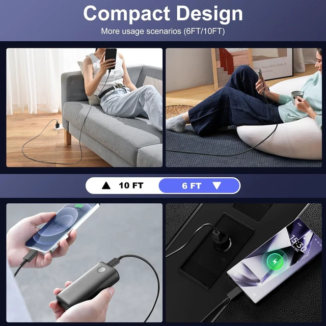Alt view image 6 of 7 - 45W for Samsung Phone Charger,2 Pcs Super Fast Charging for iPhone 17/16/15,Type C Port Charger Block with 6FT+10FT USB C for Samsung S26 Ultra/S26/S26+/S25/S25 Ultra/S25+(45 W Black/White, 10FT)