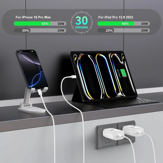 Alt view image 2 of 7 - USBC Charger Block for iPhone 16 15 Pro Max Plus Charger Fast Charging,30w Usb-C Fast Charger Adapter 6+6Ft USB Type C to USB C Cable for I Phone 16 15 ProMax Plus iPad Pro Air Mini-30 Watt Certified