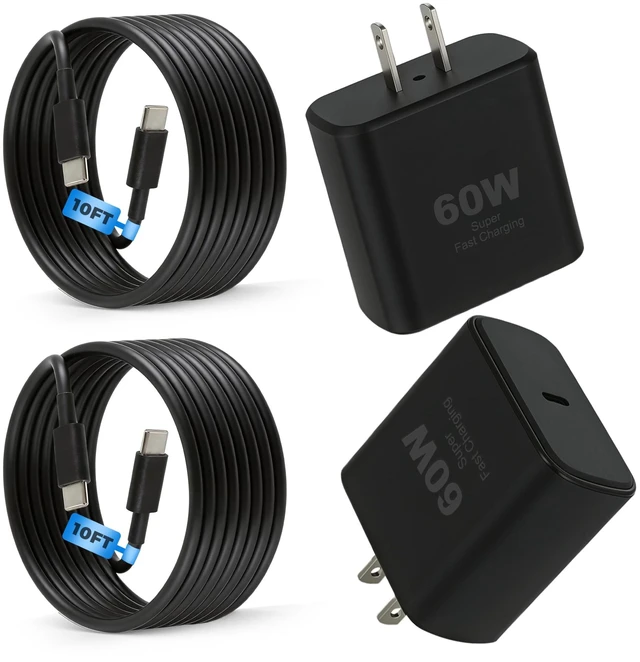 Main image of 60W USB C Charger Fast Charging with 10Foot Extra Long USB C Charging Cable | 2Pack USBC Block with Charger Cord Type-C for Samsung Galaxy Z Fold8/Z Flip8/S26 Ultra/S26/S26+/S25 Ultra/S25/S24/S23/S22/