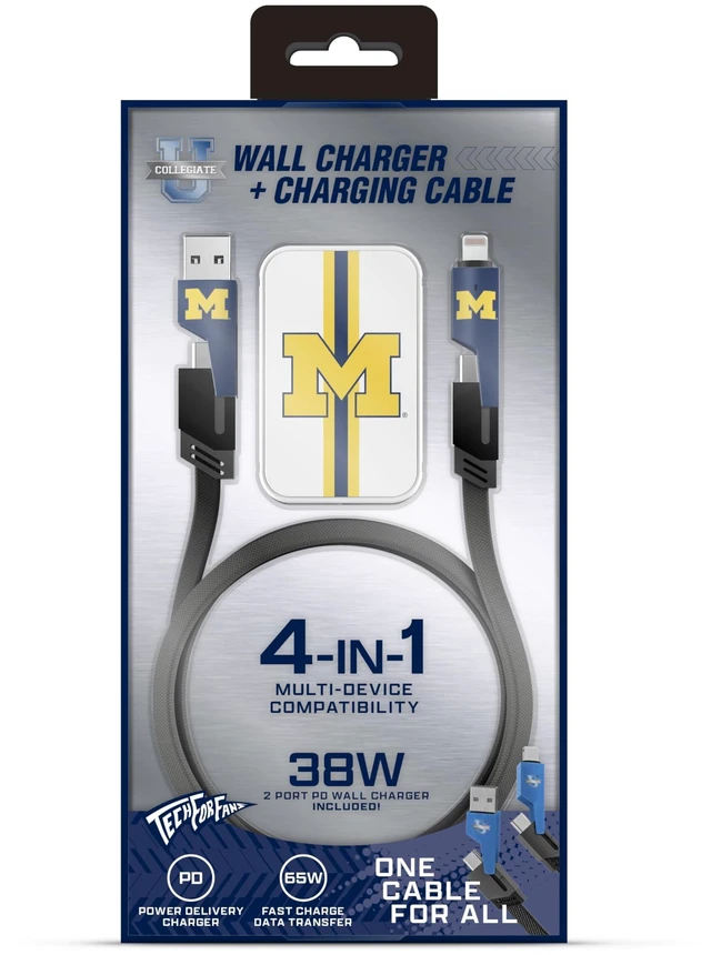 Alt view image 2 of 2 - SOAR Collegiate Slim Wall Charger and 4 in 1 Multi Charging Cable, Michigan Wolverines