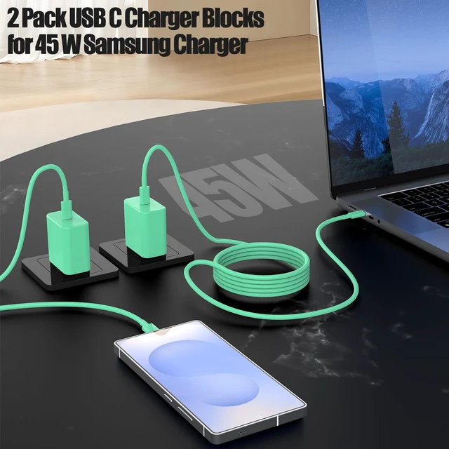 Alt view image 6 of 7 - 45W Super Fast Charger Type C for Samsung Galaxy S25/S24/S23 Ultra | USB C Android Phone Charger with 6FT/10FT Type C Cords for Galaxy S25/S24/S23+/S22 Plus/S20,iPhone 17/16/15 Pro Max-Green